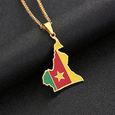 Stainless Steel Enamel Cameroon Map Flag Necklace Unisex Couple Ethnic Patriotic Jewelry Gift Hot Sale European Style