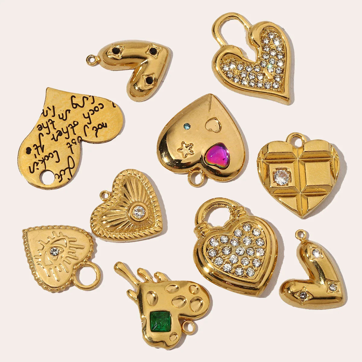 3pcs/Lot French Antique Stone Heart Stainless Steel Bracelet Diy Charms Women Love Necklace Pendant Lock Jewelry