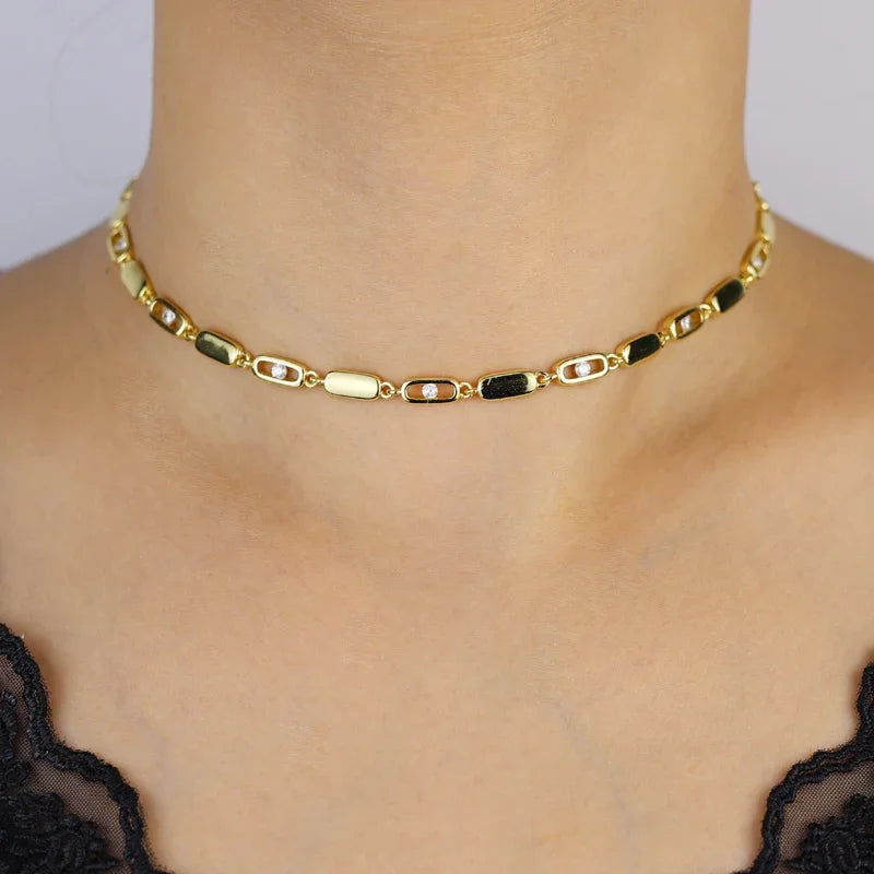 2025 new fashion gold color ladies inlaid zircon Y necklace paper clip necklace shiny jewelry