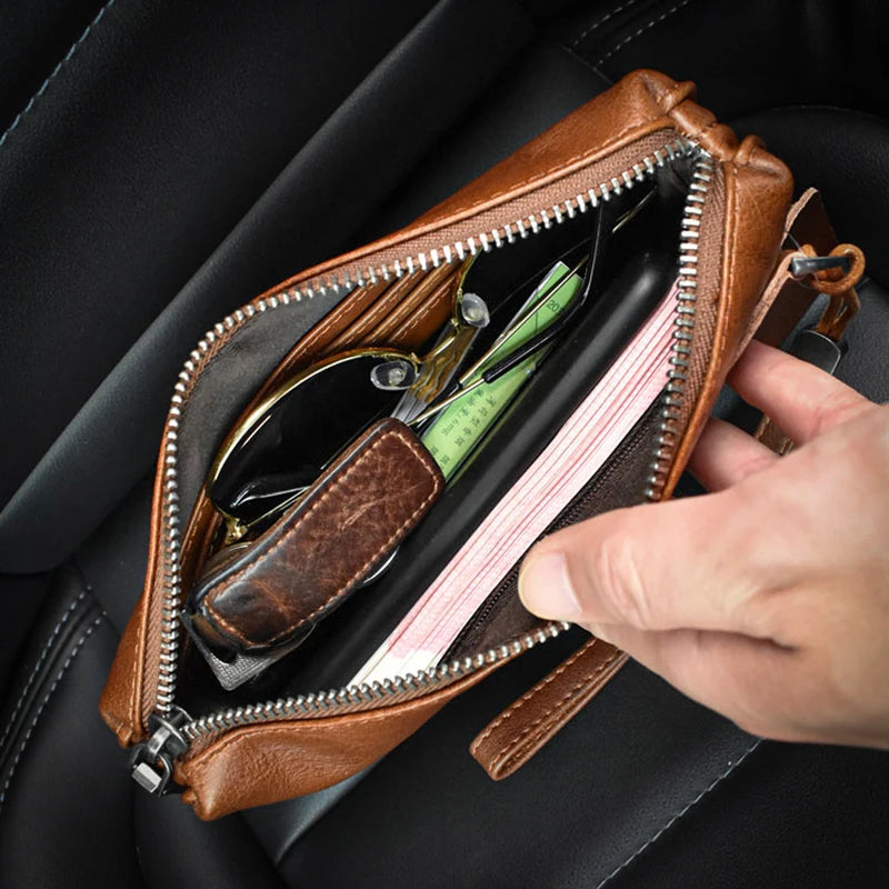 ROOG Men's Genuine Leather Clutch High Quality Long Wallet Women's Luxury Mobile Phone Bag Credit Card Holder Purse Wrist Bags