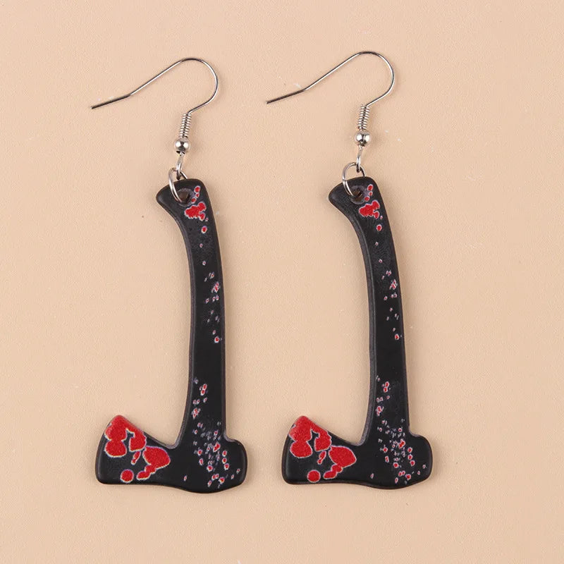Halloween Earrings Funky Spooky Quirky Earrings Bloody Knife Axe Dangle Earrings Creepy Acrylic for Women Girls Jewelry Gifts
