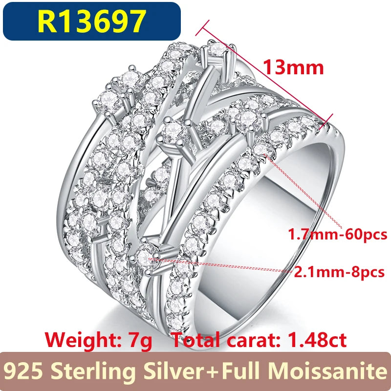 Luxury Full Moissanite Diamond Rings For Women Original 925 Sterling Silver Jewelry 18k Gold Plated Lady's Rings