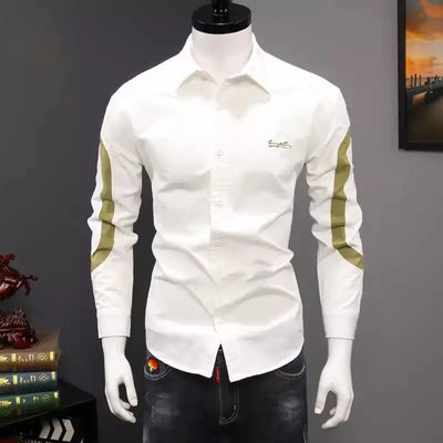 Men's Clothing Korean Fashion Contrast Color Lapel All Match Shirt Spring Autumn Casual Long Sleeve Slim Tops Camisas De Hombre - The world bestselling 
