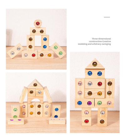 DIY Blocks Sparkling Acrylic Toy Kids Wooden Montessori Rainbow Gem Stacking Blocks Colorful Educational Wooden Creative Toys