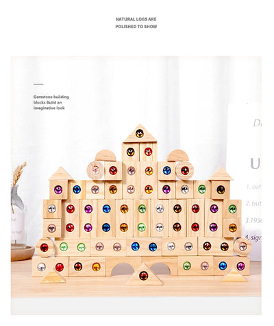 DIY Blocks Sparkling Acrylic Toy Kids Wooden Montessori Rainbow Gem Stacking Blocks Colorful Educational Wooden Creative Toys