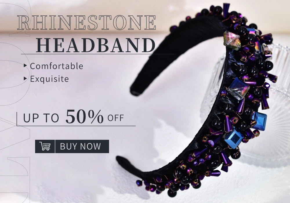 HNYYX Shiny Rhinestone Wide Mesh Baroque Hair Accessories Fashionable Hair Piece Wedding Party Headwear for Women A66