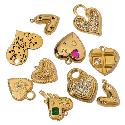 3pcs/Lot French Antique Stone Heart Stainless Steel Bracelet Diy Charms Women Love Necklace Pendant Lock Jewelry