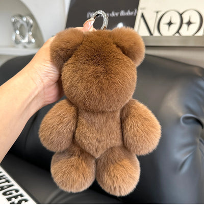 Fashion New Cute Bear Keychain Real Rabbit Fur Bear Doll Pendant Toys Keyring Handbag Charm Ornament Plush Jewelry Gifts