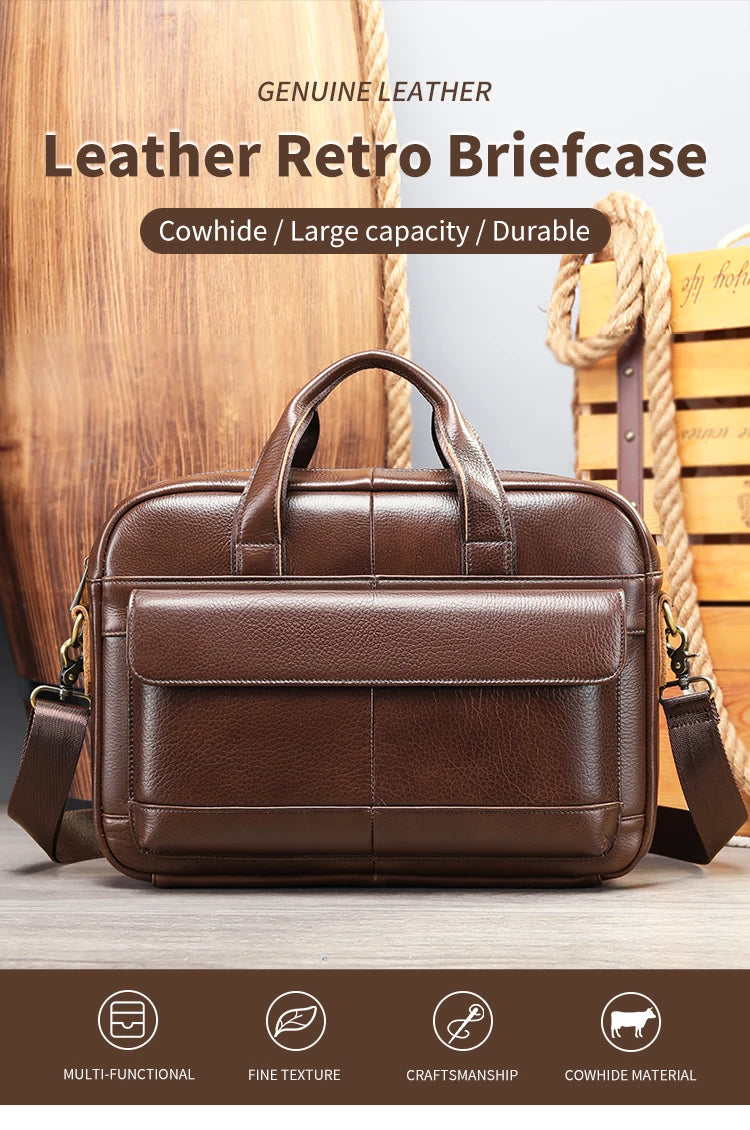 Men's Briefcase Leather Large Capacity Computer Business Shoulder Crossbody Bag Casual Cowhide Handbag For Men