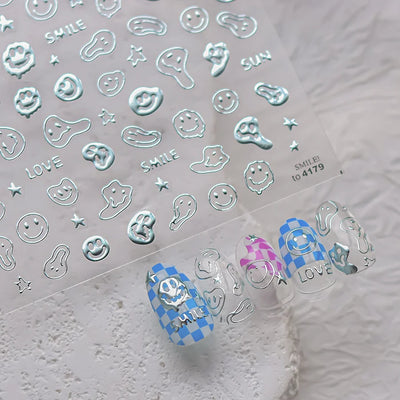 1pcs 3D Colorful Rhinestones Melting Smiling Face Nail Art Halloween Stickers Adhesive Transfer Nail Decoration Decals Accessory - The world bestselling 