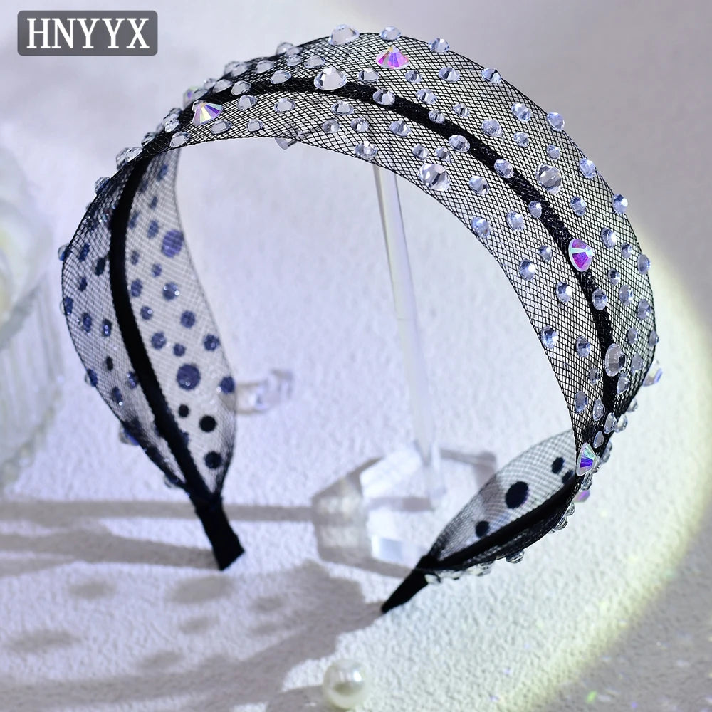 HNYYX Shiny Rhinestone Wide Mesh Baroque Hair Accessories Fashionable Hair Piece Wedding Party Headwear for Women A66