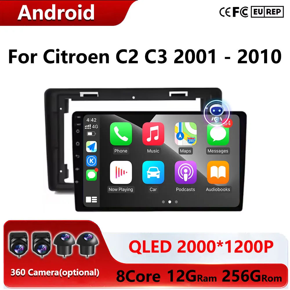 Android Auto Carplay For Citroen C2 C3 2001 2003 - 2010 Car Radio Multimedia Video Player WiFi GPS Navigation DSP Stereo