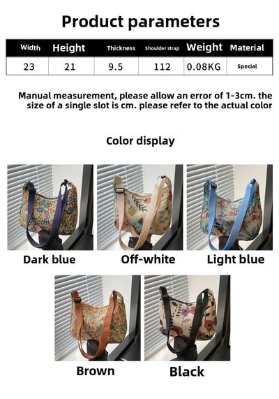 Women Small Underarm Bag Chinese Style Shoulder Bag Versatile Literary Prints Cloth Crescent Pack Portable Women's Handbags