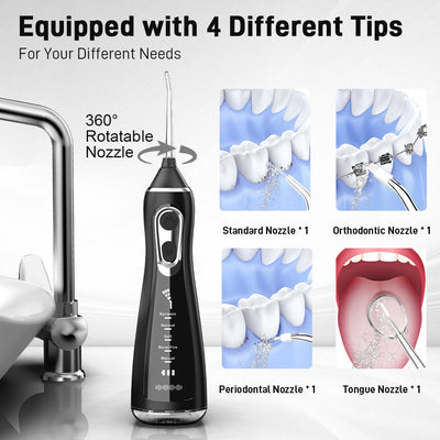 USB-rechargeable portable water flosser with 300ML water tank, waterproof oral irrigator, and dental water spray