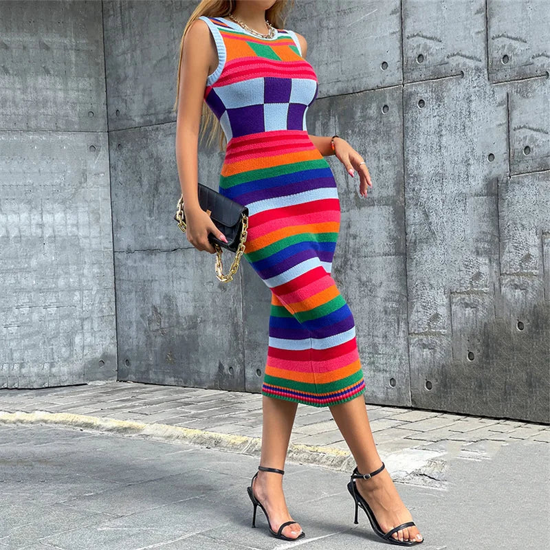 women's clothing  autumn/winter new fashionable contrasting color Christmas sweater long slim fit wrapped buttocks knitted dress - The world bestselling 