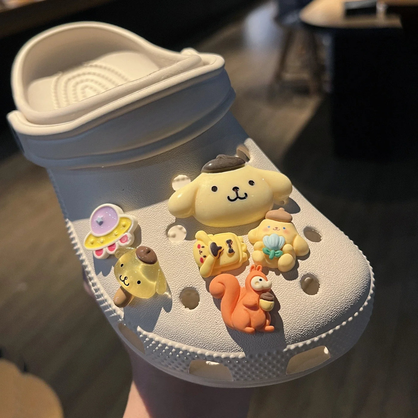 MINISO Golden Puppy Shoe Charms Sanrio-style Pudding Dog Fashion Sandals DIY Accessories Decorate Girls Halloween Party Gifts