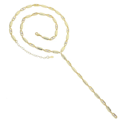 2025 new fashion gold color ladies inlaid zircon Y necklace paper clip necklace shiny jewelry