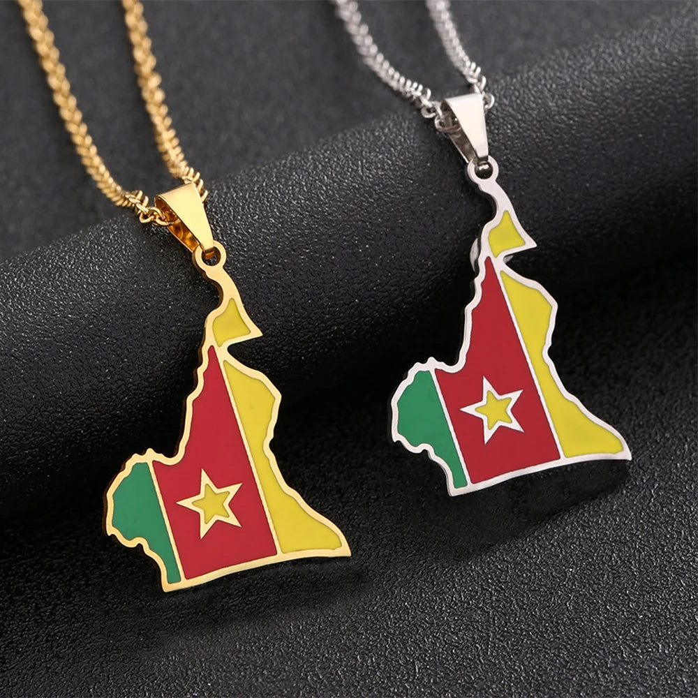 Stainless Steel Enamel Cameroon Map Flag Necklace Unisex Couple Ethnic Patriotic Jewelry Gift Hot Sale European Style