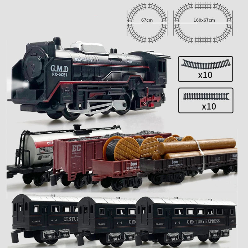 Classical Railway Freight Train Toy Electric Christmas Train Track Set with Light Tracks Model Toys for Kids Gift Children