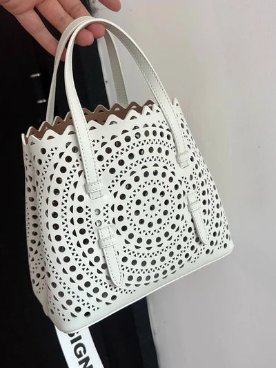 Women's Designer Brand Luxury Round Wave Large Capacity Shopping Tote Handbag Carved Basket Lady Shoulder Crossbody Mother Bag