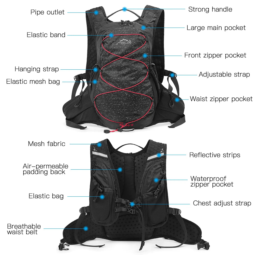 12L Outdoor Running Backpack Bicycle Sports Vest Ultralight Riding Bag Women Men Breathable Jogging Sport Backpack For Camping
