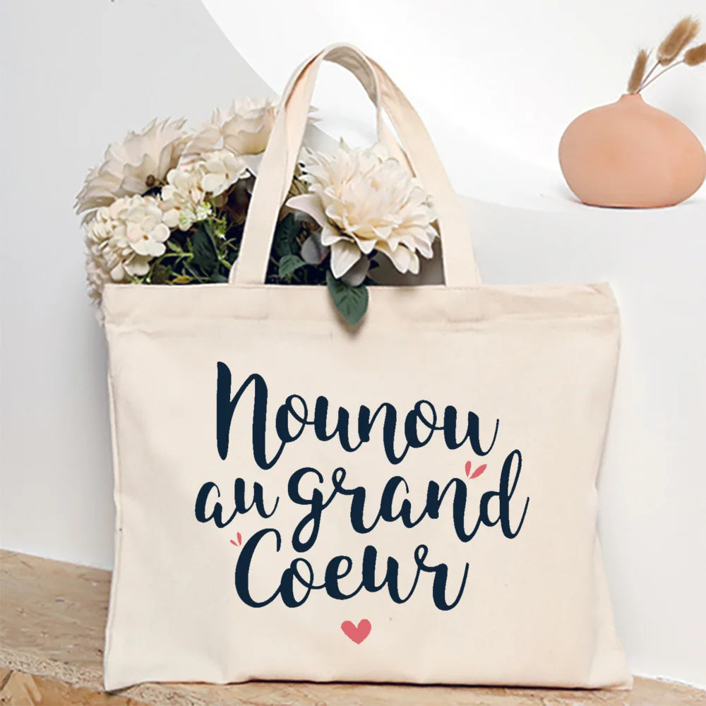 Love You Nanny Thank You for This New Year Print Women Tote Bag Shopping Bags Female Shoulder Bag Travel Handbag Gift for Nounou