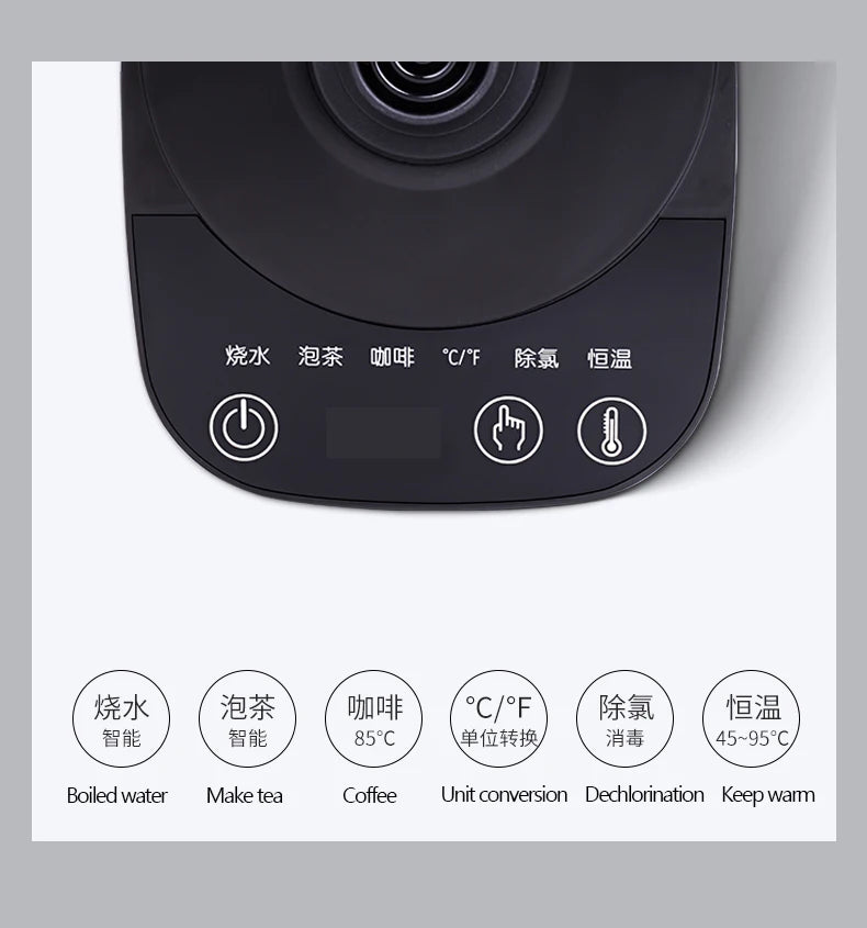 Electric Kettle 800ml Gooseneck Hand Brew Coffee Pot Thermo Pot 304 Stainless Steel Teapot Smart Temperature-Control Water Jug