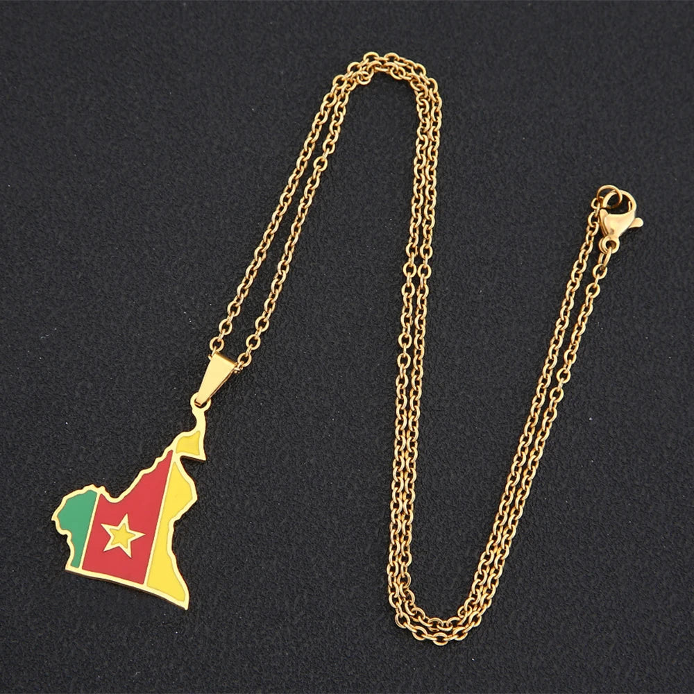 Stainless Steel Enamel Cameroon Map Flag Necklace Unisex Couple Ethnic Patriotic Jewelry Gift Hot Sale European Style