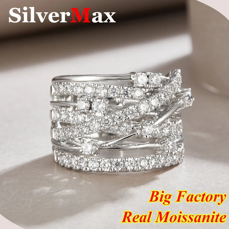 Luxury Full Moissanite Diamond Rings For Women Original 925 Sterling Silver Jewelry 18k Gold Plated Lady's Rings