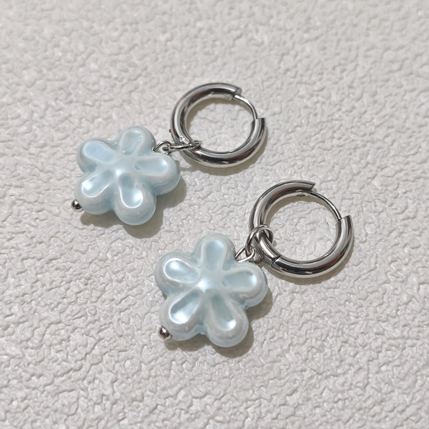 Stylish Elegant Sweet Biue Ceramic Heart Shape Pendant Earrings for Women Stainless Steel Double Ring Ear Cuffs Charm Jewelry