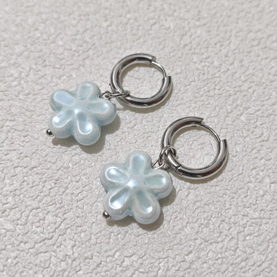 Stylish Elegant Sweet Biue Ceramic Heart Shape Pendant Earrings for Women Stainless Steel Double Ring Ear Cuffs Charm Jewelry