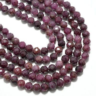Natural Dark Ruby From India Faceted Round Beads 3.4mm