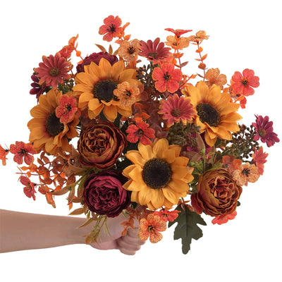 5pcs autumn artificial sunflowers, peonies & daisy. Great for home room wedding  Thanksgiving, Halloween，Indoor，outdoor decor
