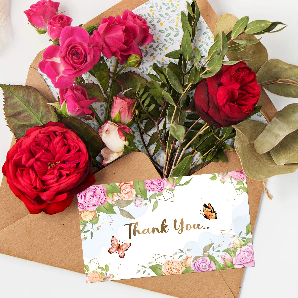 50pcs Flower Butterfly Design Thank You Card For Greeting Message Supporting Business Package Decor Order Shopping Purchase Card