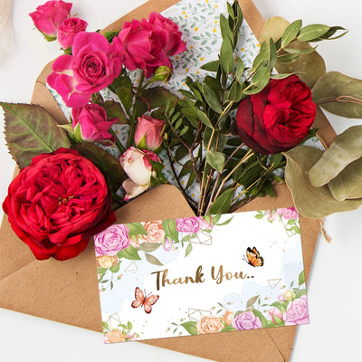 50pcs Flower Butterfly Design Thank You Card For Greeting Message Supporting Business Package Decor Order Shopping Purchase Card