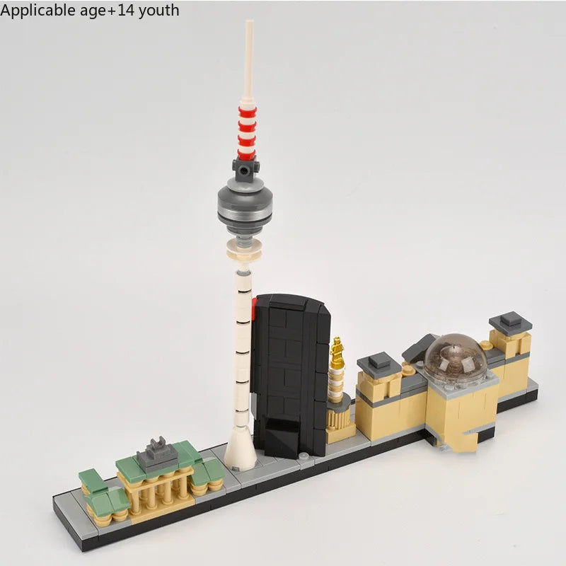 Berlin City Architecture Skyline Building Blocks Set Tower Edifice Bricks Town Street View Assemble Toys For Children Gifts
