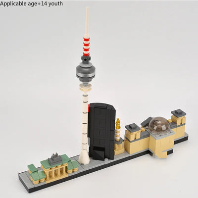 Berlin City Architecture Skyline Building Blocks Set Tower Edifice Bricks Town Street View Assemble Toys For Children Gifts