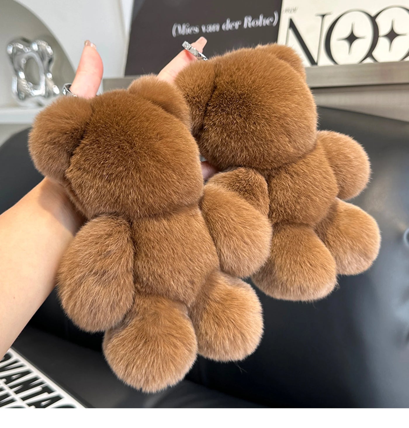 Fashion New Cute Bear Keychain Real Rabbit Fur Bear Doll Pendant Toys Keyring Handbag Charm Ornament Plush Jewelry Gifts