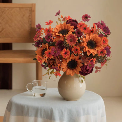 5pcs autumn artificial sunflowers, peonies & daisy. Great for home room wedding  Thanksgiving, Halloween，Indoor，outdoor decor