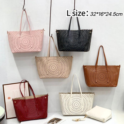 Women's Designer Brand Luxury Round Wave Large Capacity Shopping Tote Handbag Carved Basket Lady Shoulder Crossbody Mother Bag