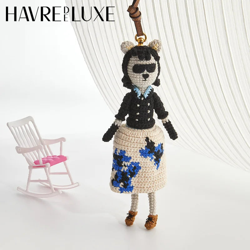Cute doll bag pendant knitted humanoid bag charm braided keychain car pendant Women's Bag Accessories