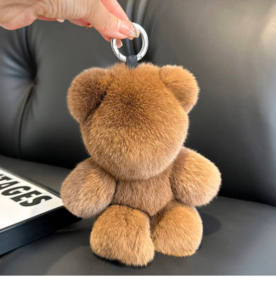 Fashion New Cute Bear Keychain Real Rabbit Fur Bear Doll Pendant Toys Keyring Handbag Charm Ornament Plush Jewelry Gifts