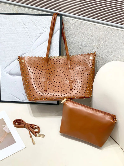 Women's Designer Brand Luxury Round Wave Large Capacity Shopping Tote Handbag Carved Basket Lady Shoulder Crossbody Mother Bag