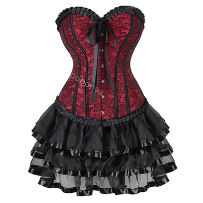 Corset Dress Tutu Skrits Set Overbust With Lace Costume Party Sexy Burlesque Ladies Outfit Plus Size Gothic Halloween Red Black - The world bestselling 