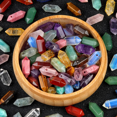 Hexagonal Natural Stone Crystal Tiger Eye Stone Opal Pendant Beads Jewelry Making DIY Necklace Earrings Accessories Gifts