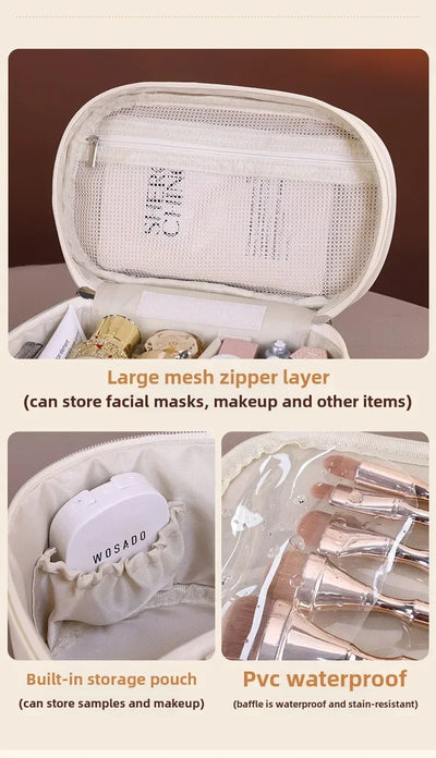 Portable Makeup Brush Organizer Foldable Multi-Pocket Cosmetic Bag for Women, Perfect for Travel, Daily Use & Bathroom Storage