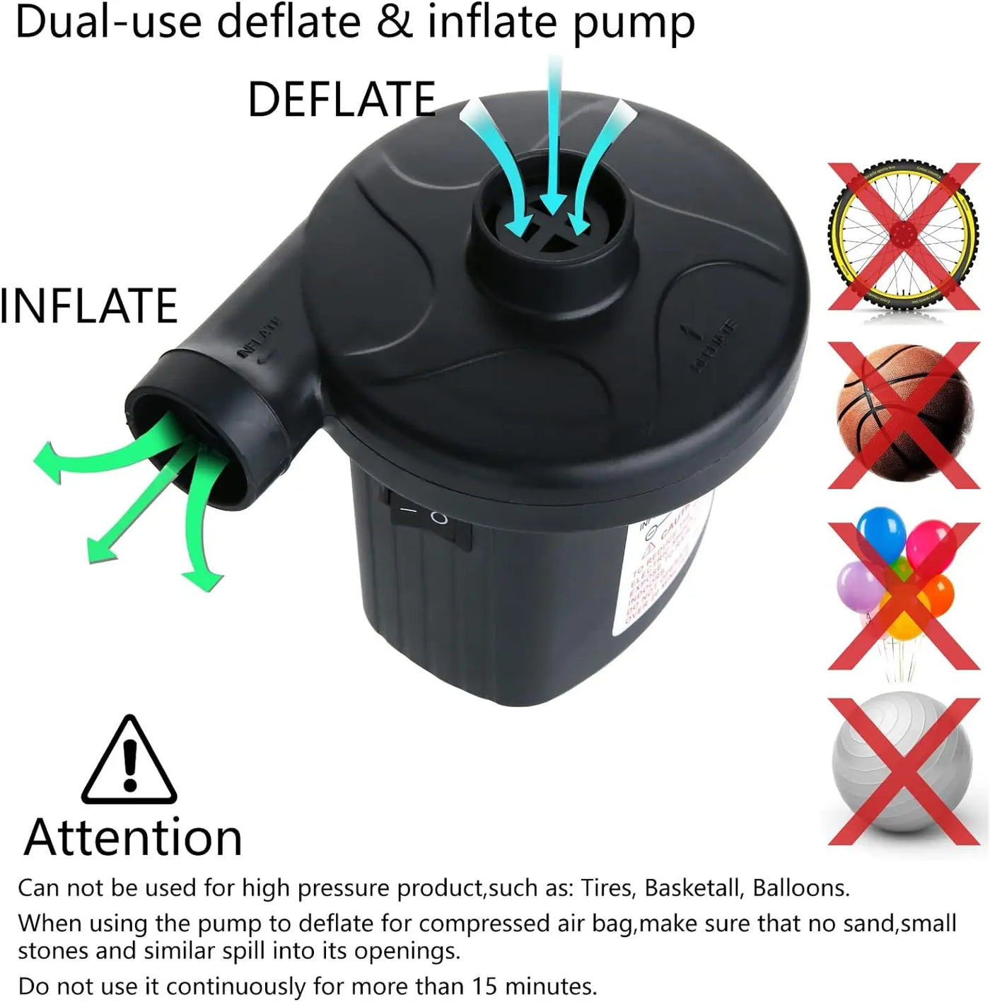 50W Electric Air Pump with 3 Nozzles，Quick 5000PA  Air Pump Inflator Deflator for Air Mattress Beds Pool Toys Raft Vacuum Bag