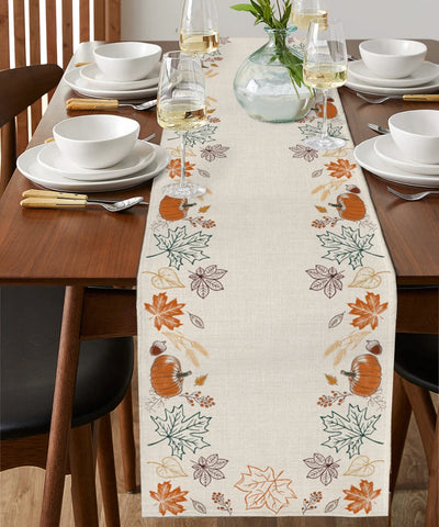 Thanksgiving Autumn Pumpkin Maple Leaf Dining Table Runner Wedding Decor Linen Table Runner Dining Table Christmas Decoration