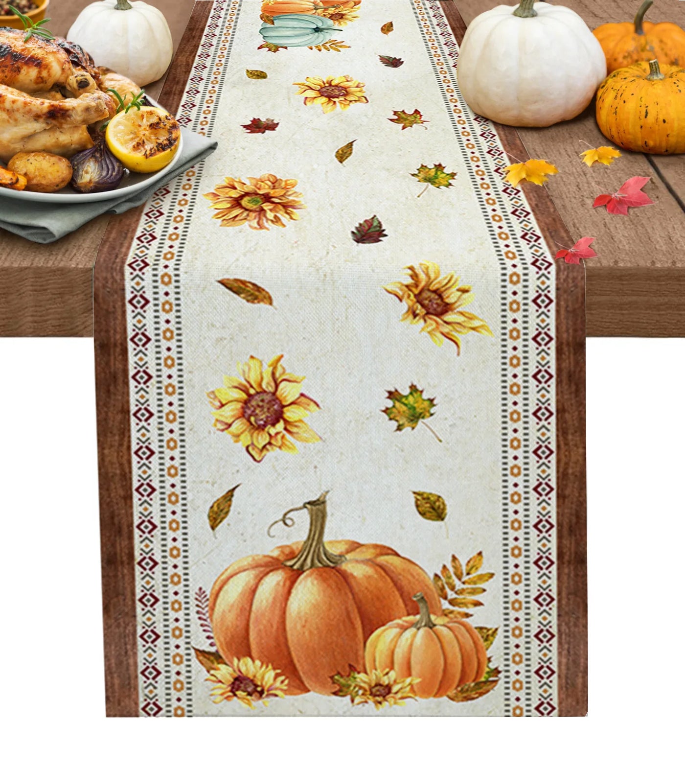 Thanksgiving Autumn Pumpkin Maple Leaf Dining Table Runner Wedding Decor Linen Table Runner Dining Table Christmas Decoration