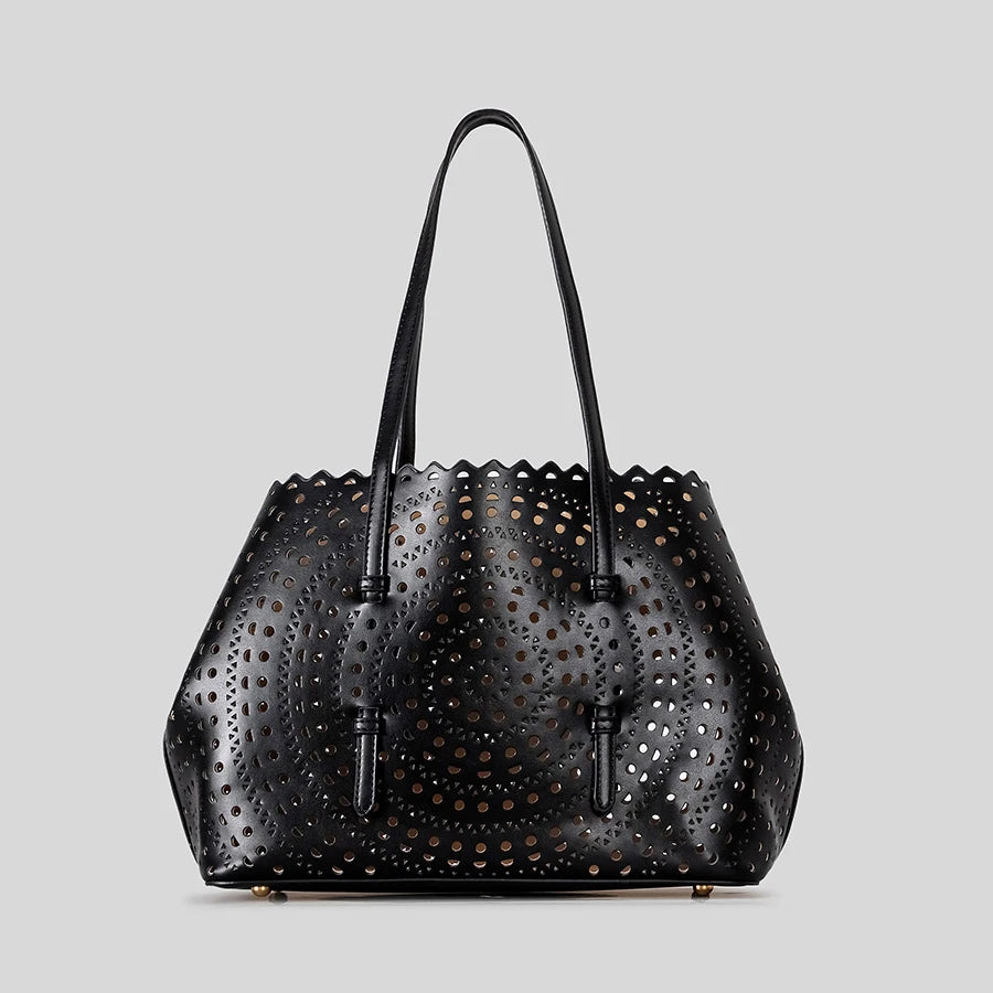 Women's Designer Brand Luxury Round Wave Large Capacity Shopping Tote Handbag Carved Basket Lady Shoulder Crossbody Mother Bag